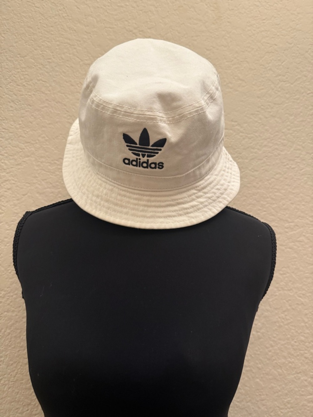 adidas Cream Bucket Hat with Black Trefoil
